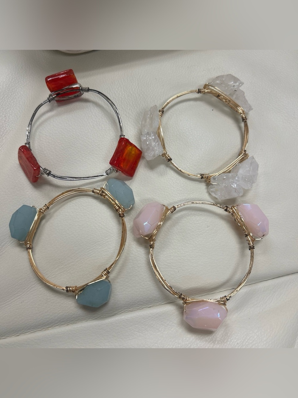Lot of 4 Natural Gemstones Bracelets Aquamarine, Realgar, Clear & Pink Quartz